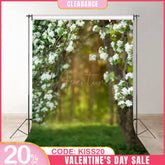(Ship In 24HR) White Flower Forest Grass Bokeh Spring Photo Backdrop