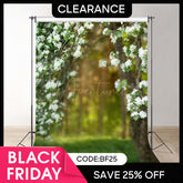 (Ship In 24HR) White Flower Forest Grass Bokeh Spring Photo Backdrop