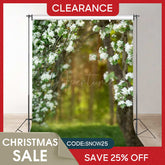 (Ship In 24HR) White Flower Forest Grass Bokeh Spring Photo Backdrop