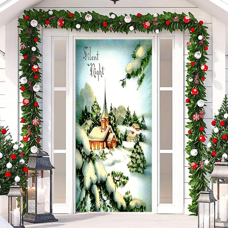 Aperturee - Silent Night Snowy House Tree Christmas Door Cover