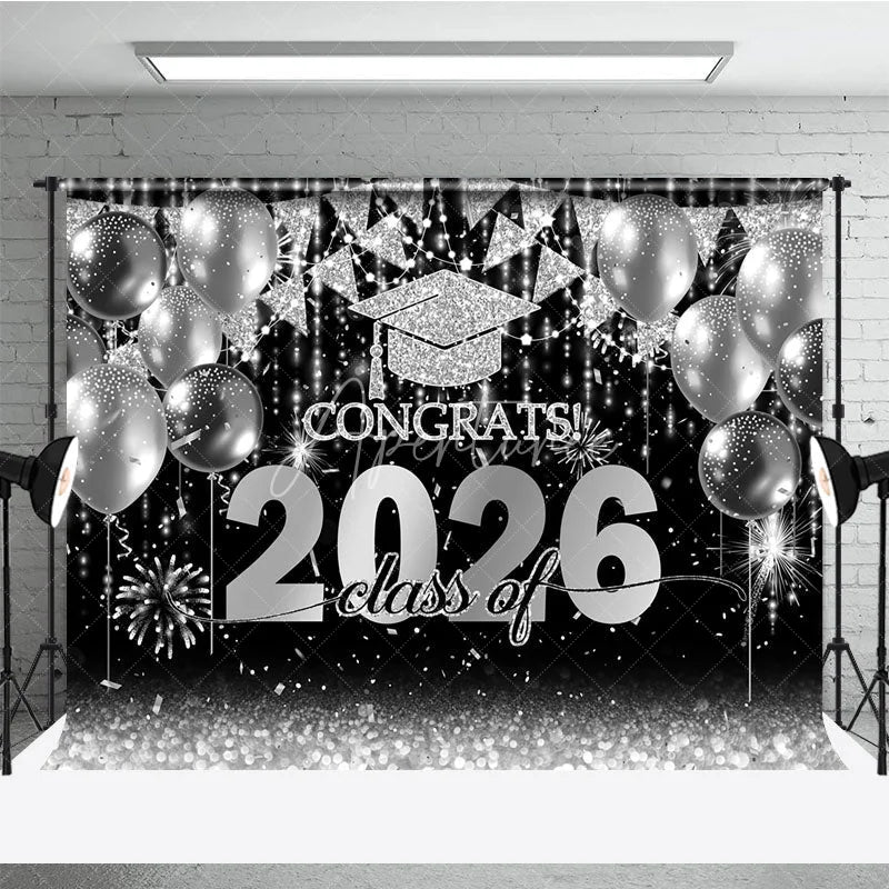 Aperturee - Silver Balloon Flag Congrats 2026 Photo Backdrop