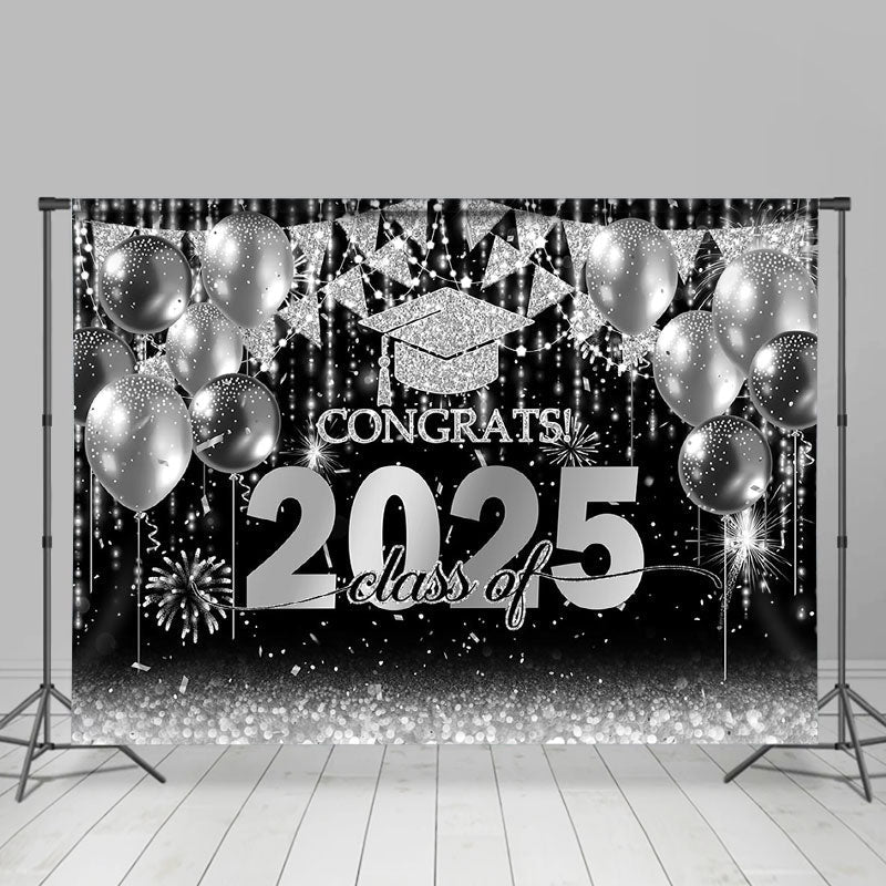 Aperturee - Silver Balloon Flag Congrats 2025 Photo Backdrop