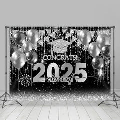 Aperturee - Silver Balloon Flag Congrats 2025 Photo Backdrop