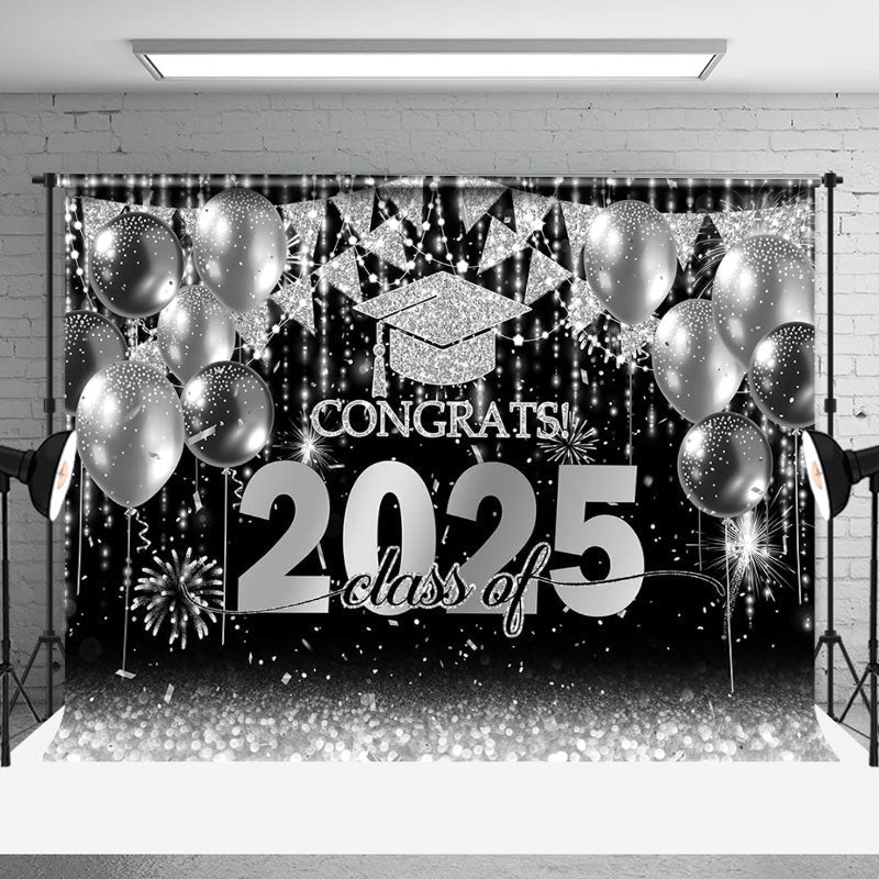 Aperturee - Silver Balloon Flag Congrats 2025 Photo Backdrop