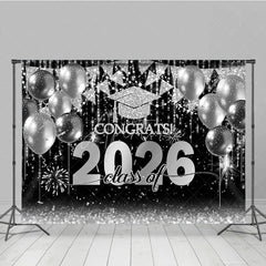 Aperturee - Silver Balloon Flag Congrats 2026 Photo Backdrop