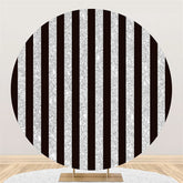 Aperturee Silver Black Stripe Theme Happy Birthday Round Backdrop