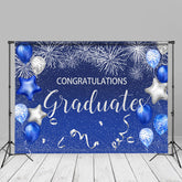 Aperturee - Silver Blue Balloons Glitter Congrats Grad Backdrop