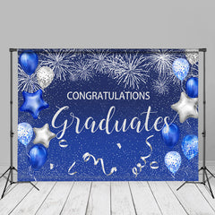 Aperturee - Silver Blue Balloons Glitter Congrats Grad Backdrop