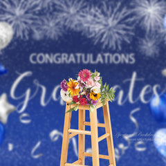 Aperturee - Silver Blue Balloons Glitter Congrats Grad Backdrop