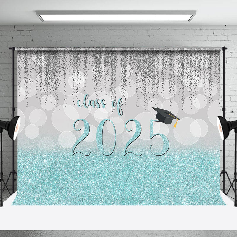 Aperturee - Silver Blue Glitter Class Of 2025 Grad Photo Backdrop