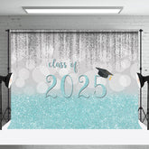 Aperturee - Silver Blue Glitter Class Of 2025 Grad Photo Backdrop