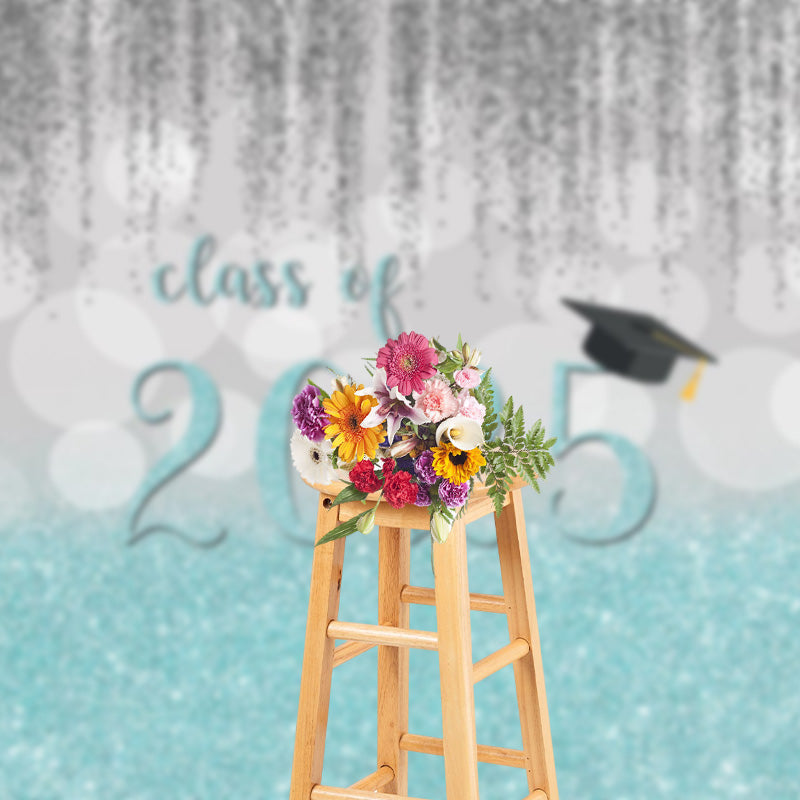 Aperturee - Silver Blue Glitter Class Of 2025 Grad Photo Backdrop