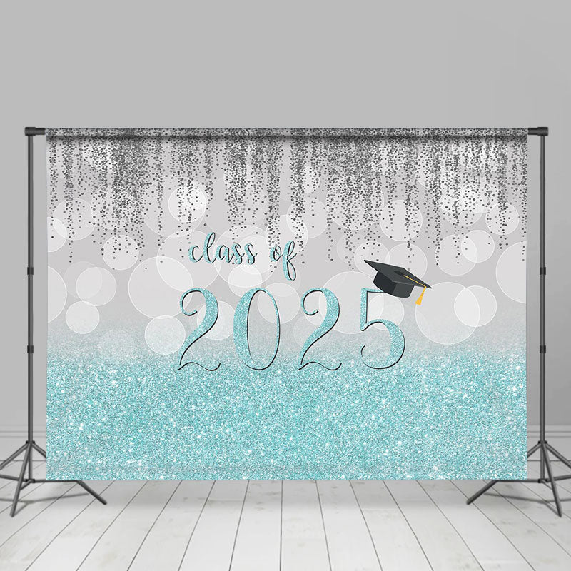 Aperturee - Silver Blue Glitter Class Of 2025 Grad Photo Backdrop