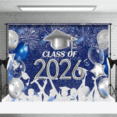 Aperturee - Silver Blue Sparkle Balloon Graduation Backdrop