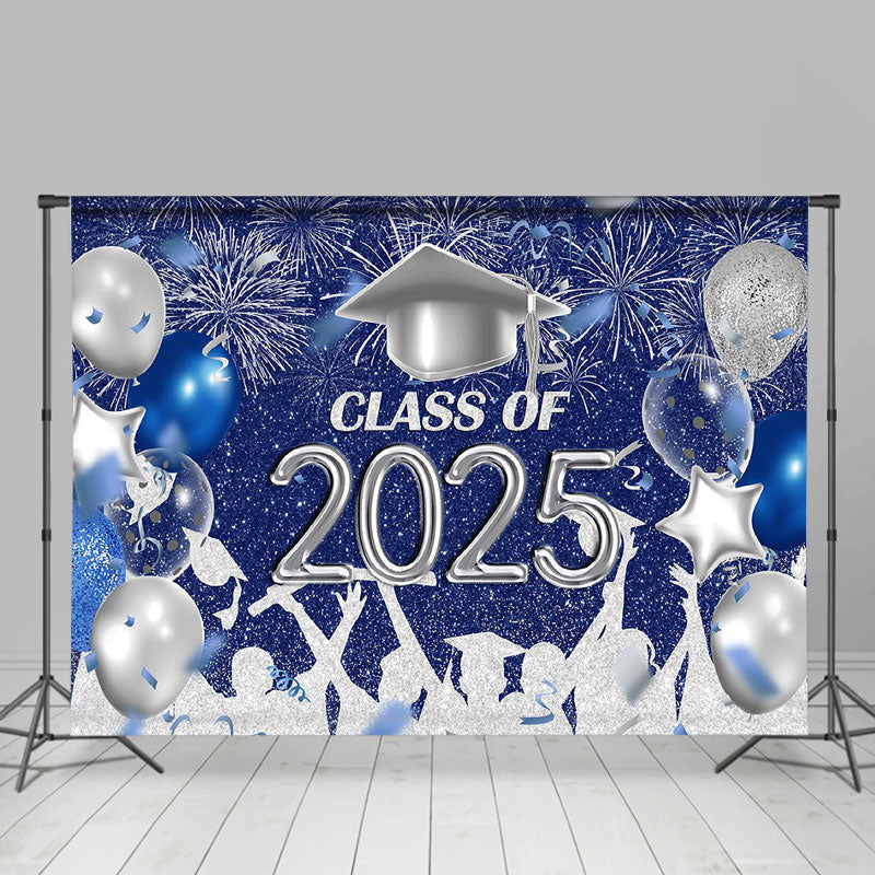 Aperturee - Silver Blue Sparkle Balloon Graduation Backdrop
