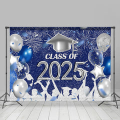 Aperturee - Silver Blue Sparkle Balloon Graduation Backdrop