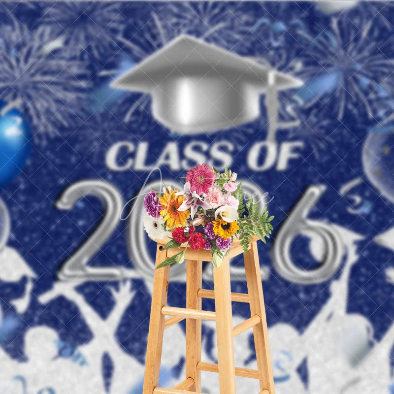 Aperturee - Silver Blue Sparkle Balloon Graduation Backdrop