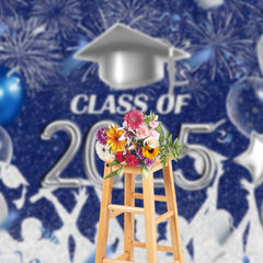 Aperturee - Silver Blue Sparkle Balloon Graduation Backdrop