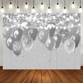 Aperturee - Silver Bokeh Glitter Balloons Happy Birthday Backdrop