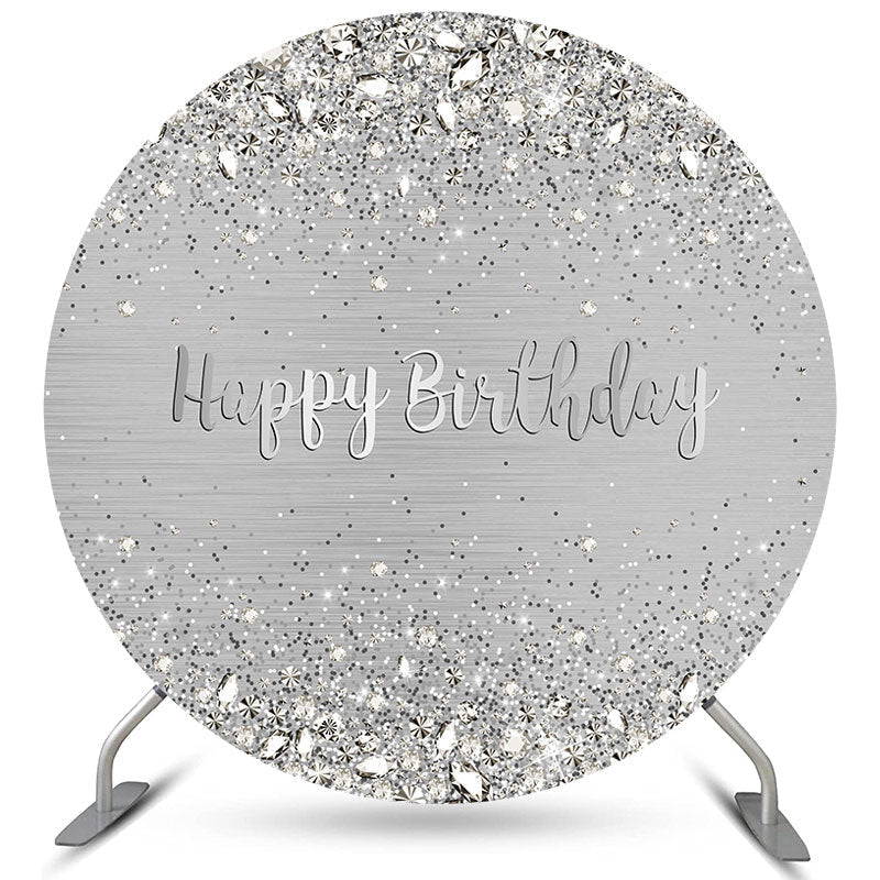 Aperturee Silver Diamond Happy Birthday Round Backdrop For Party