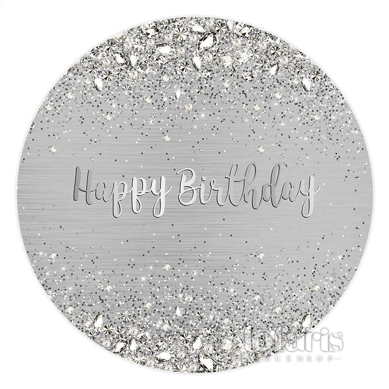 Aperturee Silver Diamond Happy Birthday Round Backdrop For Party