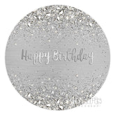 Aperturee Silver Diamond Happy Birthday Round Backdrop For Party