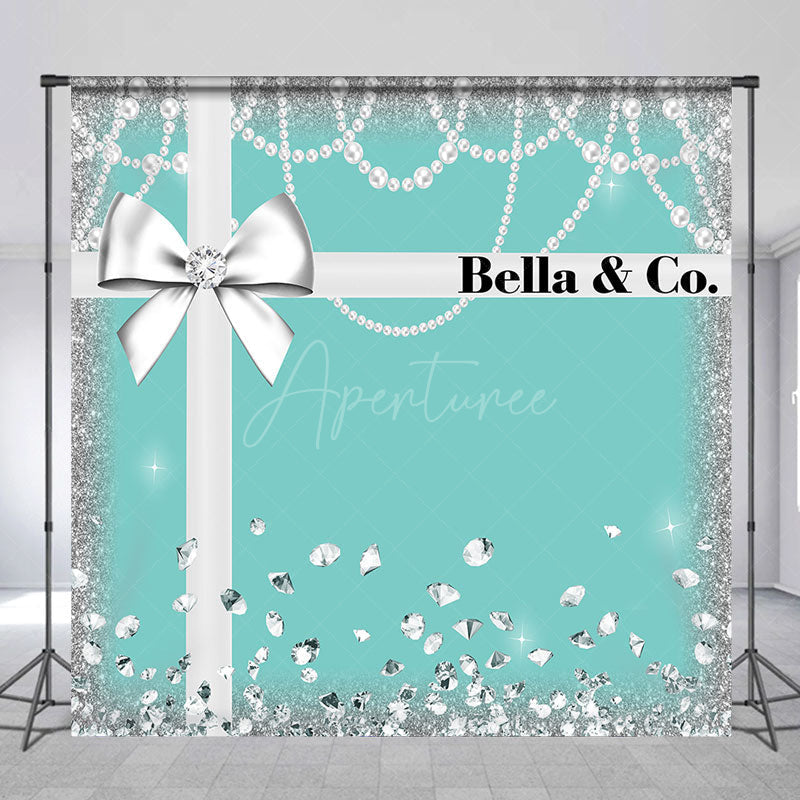 Aperturee - Silver Diamond Tiffany Blue Custom Birthday Backdrop