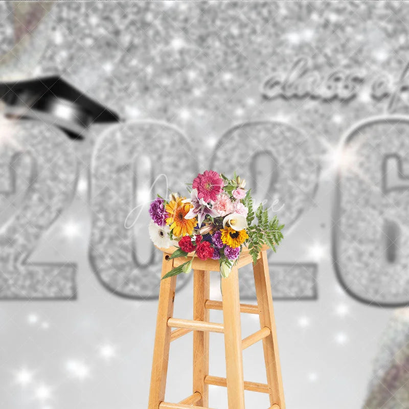 Aperturee - Silver Glitter Confetti 2026 Graduation Party Backdrop