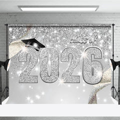 Aperturee - Silver Glitter Confetti 2026 Graduation Party Backdrop