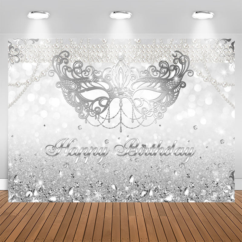 Aperturee - Silver Glitter Diamonds Bokeh Mask Birthday Backdrop