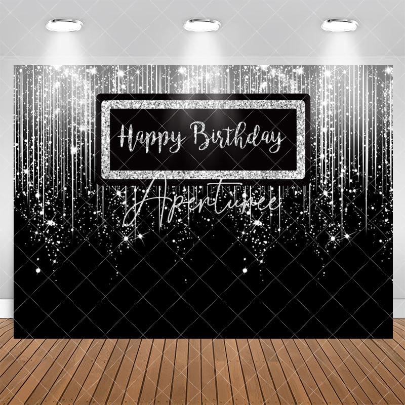 Aperturee - Silver Glitter Spark Luxury Happy Birthday Backdrop