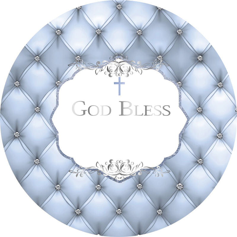 Aperturee - Sliver God Bless Round Baby Shower Backdrops