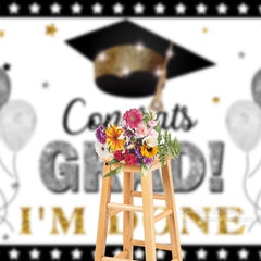 Aperturee - Silver Gold Glitter Balloon Grad Cap Photo Backdrop