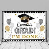 Aperturee - Silver Gold Glitter Balloon Grad Cap Photo Backdrop