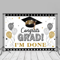 Aperturee - Silver Gold Glitter Balloon Grad Cap Photo Backdrop