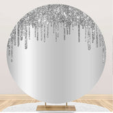 Aperturee - Silver Solid Color Glitters Round Birthday Backdrop