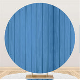 Aperturee Simple Blue And Wooden Circle Backdrop For Holiday