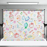 Aperturee - Simple Lines White Brick Wall Back To School Backdrop