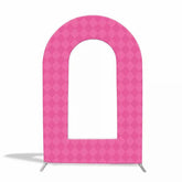 Aperturee - Custom Pink Plaid Open Arch Backdrop For Party Decor