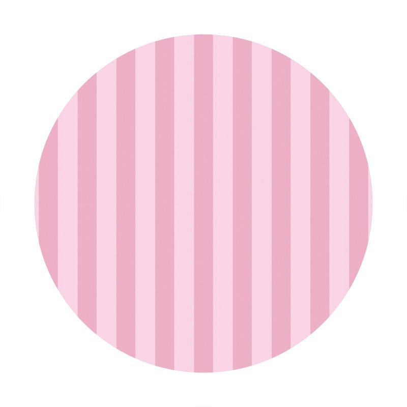 Aperturee - Simple Pink Stripes Round Birthday Backdrop For Girl