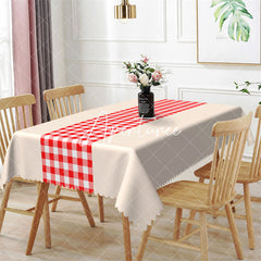 Aperturee - Simple Red White Plaid Beige Rectangle Tablecloth