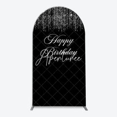 Aperturee - Simple Silver Sparkling Black Arch Birthday Backdrop