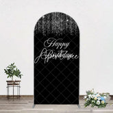 Aperturee - Simple Silver Sparkling Black Arch Birthday Backdrop