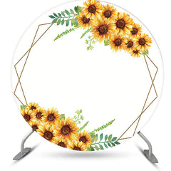 Aperturee - Simple White Sunflower Leaves Spring Round Backdrop