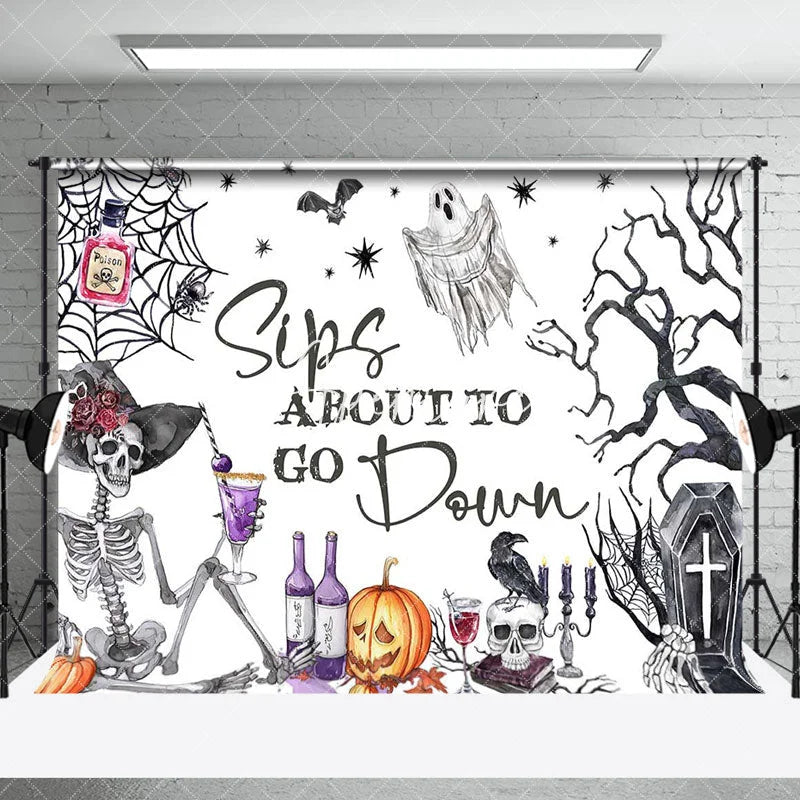 Aperturee - Sips About To Go Down White Happy Halloween Backdrop