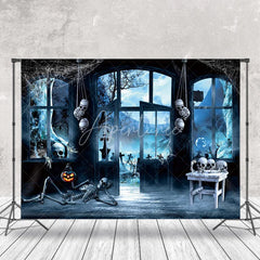Aperturee - Skeleton Scary Moon Haunted House Halloween Backdrop
