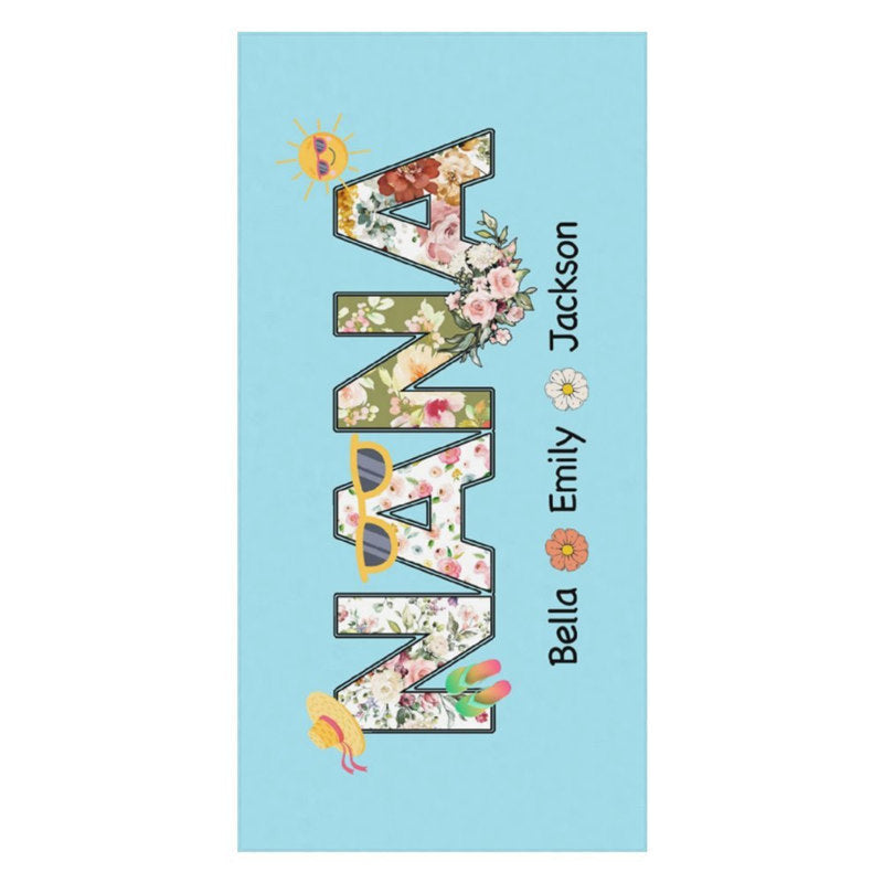 Aperturee - Sky Blue Nana Custom Beach Towel with Kids Name
