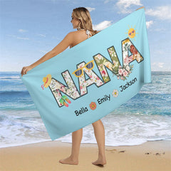 Aperturee - Sky Blue Nana Custom Beach Towel with Kids Name