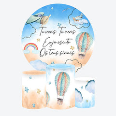 Aperturee - Sky Cloud Hot Air Balloons Round Birthday Backdrop Kit