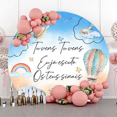 Aperturee - Sky Cloud Hot Air Balloons Round Birthday Backdrop Kit